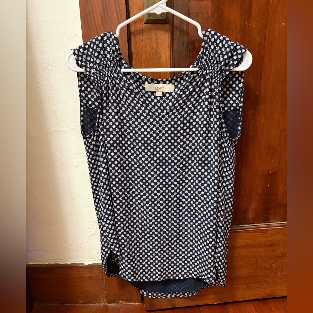 LOFT Navy and White Polka Floral Sleeveless Top